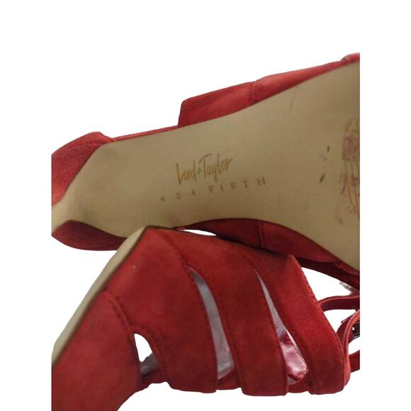 Lord & Taylor Womens Gema Strappy Heeled Sandals Red Suede Ankle Strap Zip 8.5 M - Picture 5 of 8